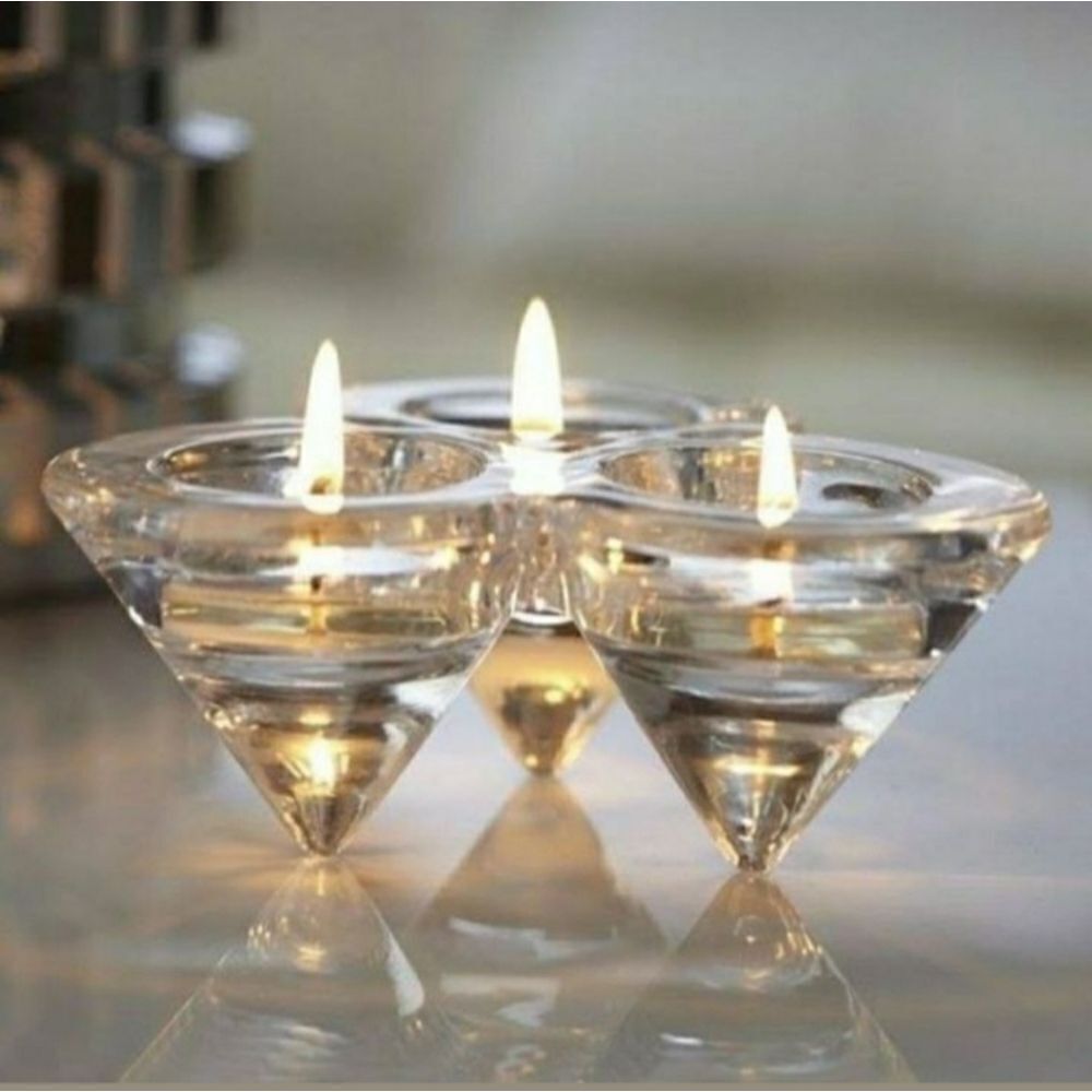 🩵Partylite Glass Diamond Tealight Trio Holder